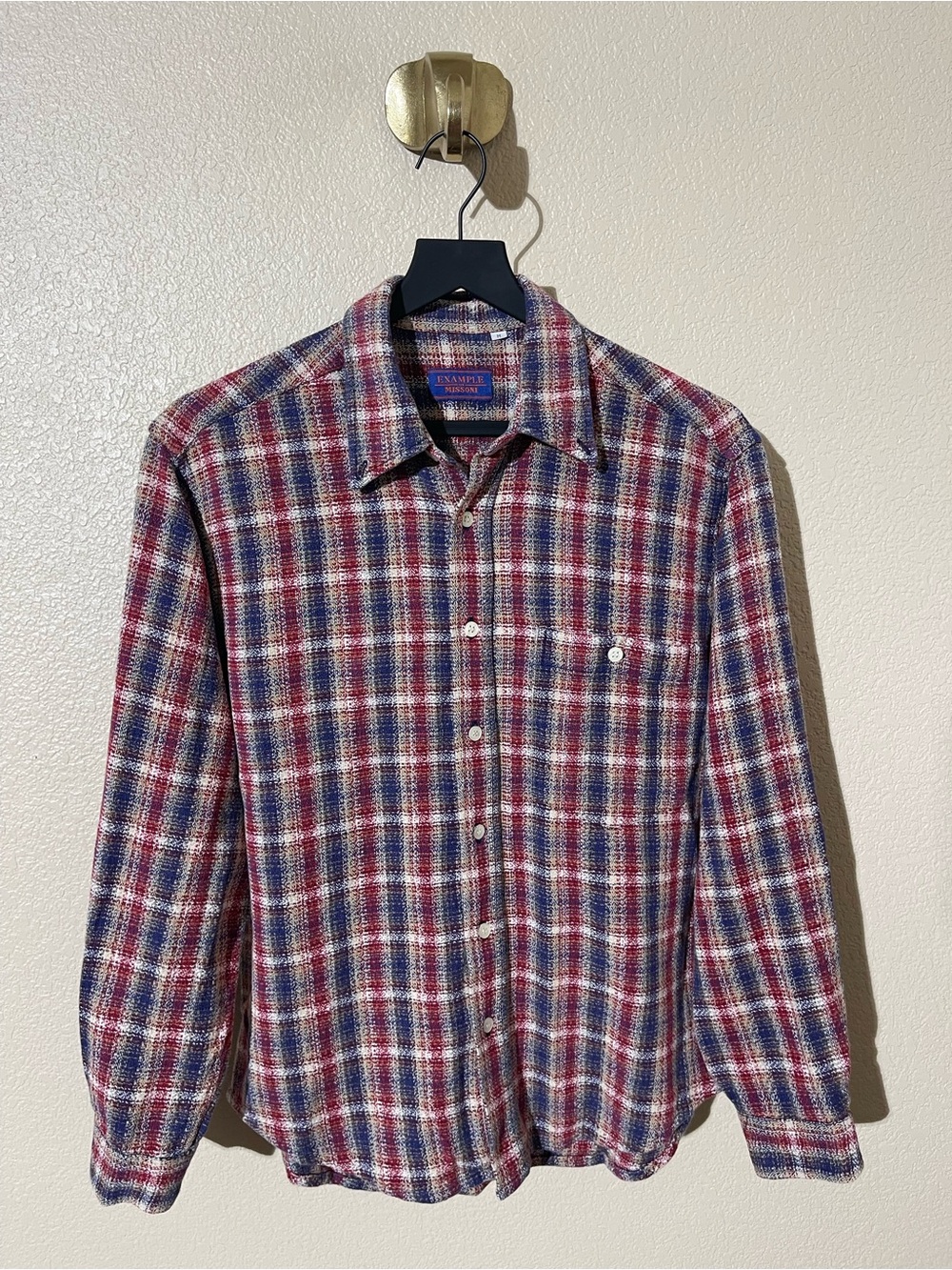 Vintage Missoni Red, Blue & White Plaid Button-Down Shirt
